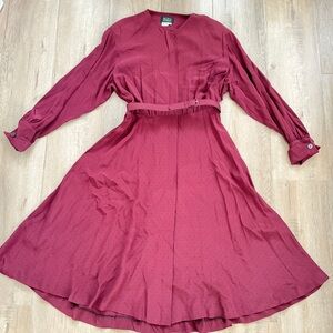 Vintage 1980's Alcott & Andrews 100% Silk Dress, Long Sleeve, Belt, Red, Size 10